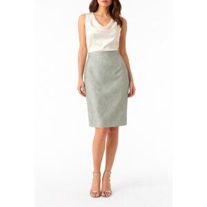 1990s Maggy London Sage Silver Metallic Jacquard Pencil Skirt USA Made 10